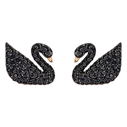 Swarovski Women's Iconic Swan Pierced Earring Jackets, Brilliant Black Crystals with Rose-Gold Tone Plating and a Crystal Pearl, from the Swarovski Iconic Swan Collection