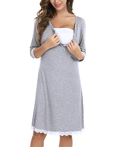 Sykooria Camisón de Maternidad para Mujeres Ropa de Dormir de Lactancia Camisón de Manga Corta de enfermería