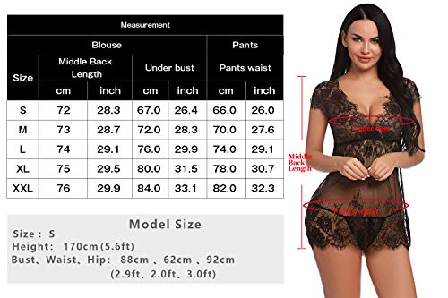 Sykooria Conjunto de lencería de Encaje Sexy Babydoll Nightwear Chemise Deep V- Cuello camisón