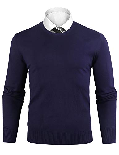 Sykooria Jersey de Punto para Hombre Jersey de Lana de Manga Larga Cuello Redondo Jersey Informal básico Conjunto Ligero y Suave Conjunto de Prendas de Punto clásicas