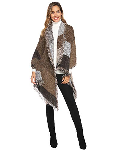 Sykooria Poncho de Punto para Mujer Bufanda Tela Escocesa Paño Grueso y Suave Acogedor Chal Manta de Lana Pashminas Cover Up