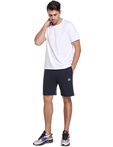 Sykooria Shorts Deportivos para Hombre 100% Algodón Ligero Transpirable Corto con Rayas Blancas Pantalones de Pijama Pantalones Cortos de Secado Rápido para Baloncesto Jogging, Gimnasio y Compras