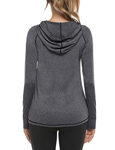 Sykooria Sudadera con Capucha Mujer Otoño Invierno Chaqueta Cálida Mujer Deportes Chaqueta Transpirable de Manga Larga con Cremallera para Correr Fitness-Gris Oscuro-L