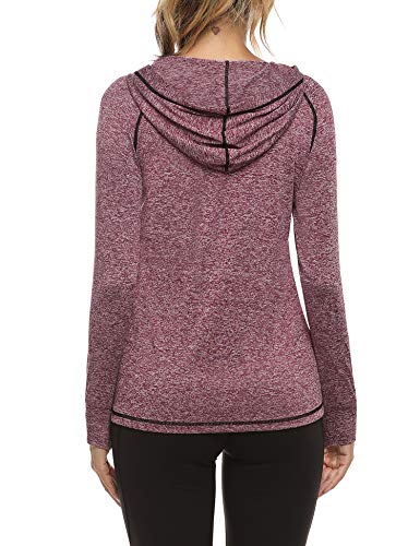 Sykooria Sudadera con Capucha Mujer Otoño Invierno Chaqueta Cálida Mujer Deportes Chaqueta Transpirable de Manga Larga con Cremallera para Correr Fitness-Vino Rojo-XL