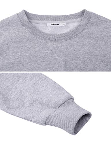 Sykooria Sudadera de Algodón para Mujer Pullover de Manga Larga con Estampado Top de Casual Suelto de Cuello Redondo