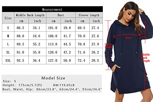 Sykooria Sudadera Larga con Capucha para Mujer Vestido Deportiva de Algodón con Bolsillos Jersey de Casual de Otoño Invierno de Color Sólido