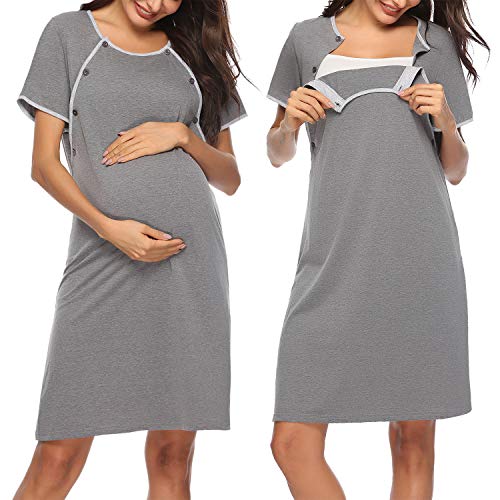 Sykooria Vestido de Lactancia, Ropa de Dormir de Algodón para Premamá, Conjunto de Pijamas de Maternidad Embarazo Ropa de Dormir Suave de Manga Corta para la Madre Que Amamanta