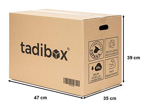 Tadibox L - 7 Cajas de cartón para mudanza y almacenaje con asas - Fabricadas en España - 47x35x39cm - Resistente con canal doble - Eco box