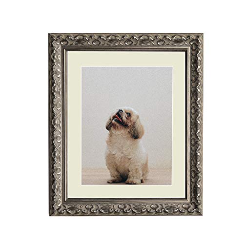 Tailored Frames Marcos a Medida - Plata de Ley Vintage, Ornamento Shabby Chic Marcos de Fotos tamaño 20 x 20 cm para 12,7 x 12,7 cm con Soporte Blanco Envejecido