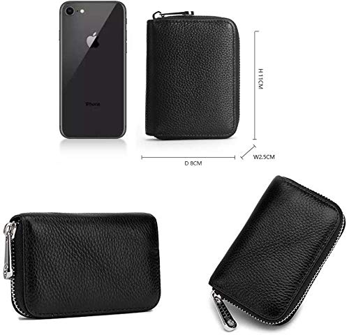 Tarjeteros para Tarjetas de Credito, RFID Wallet Pasaporte, Piel Auténtica, Titular de la Monederos con Cremallera-Meowoo(Negro 1pc)