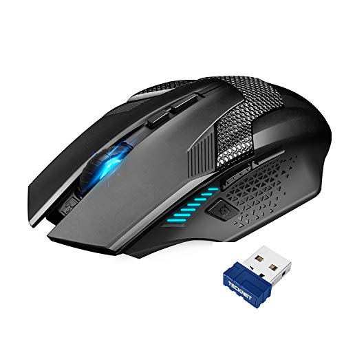 TECKNET Ratón Gaming Inalámbrico 2.4G Ratón Óptico Gaming Mouse Profesional para Gaming, Ratón con Receptor, 8 Botones, 4800DPI, 5 dpi Ajustables con LED