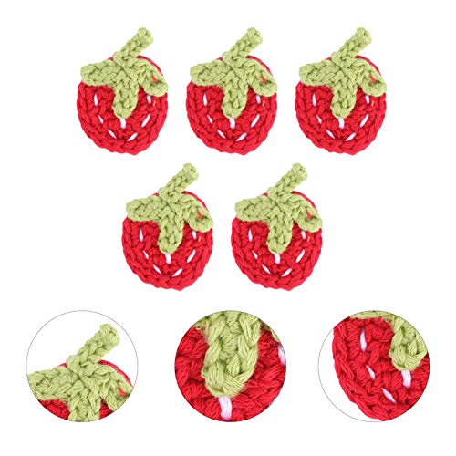 TEHAUX 5 Piezas Crochet Apliques Fresa Forma Fruta Coser Parches Tela Satén Artesanía Costura Apliques para Ropa Sombreros Costura Adorno