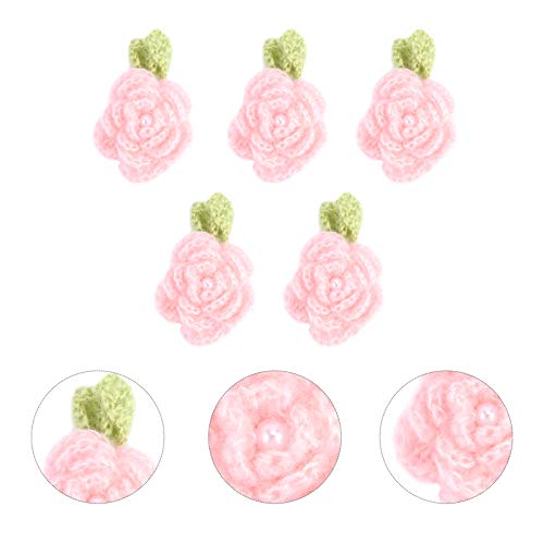 TEHAUX 5 Piezas Crochet Flor Apliques 3D Rosa Flor Coser Parches Tela Satén Artesanía Costura Apliques para Ropa Sombreros Adorno de Costura