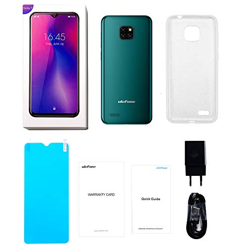 Teléfono Móvil Libre, Ulefone Note 7 Android 9 Smartphone, Pantalla 6.1" Water-Drop Screen Móvil, Smartphone Barato Dual SIM, Batería 3500 mAh, 8MP + 2MP + 2MP, 16GB ROM (SD 64GB), Face ID (Verde)