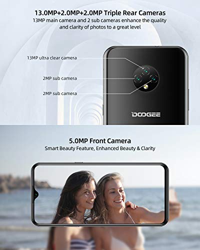 Teléfono Móvil Libres, DOOGEE X95 Android 10 Smartphone Libre, 4G Smartphone Barato Dual SIM, Pantalla 6,52 Pulgadas, 4350mAh Batería, Triple Cámara 13MP+5MP, 16GB ROM, 128GB SD, Face ID - Negro