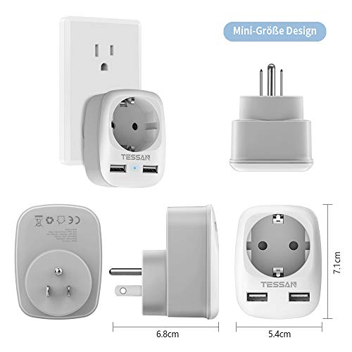 TESSAN Adaptador Enchufe USA Americano Adaptador de Viaje con 2 USB (2.4A), Español 2 Patas Europa hacia 3 Pata EEUU para Canada Mexico Tailandia Colombia（Tipo B） Blanco, Adaptador Enchufe Americano