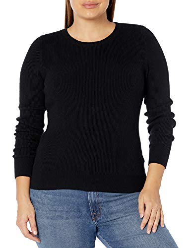 The Drop Amber Jersey de Cuello Redondo Acanalado Y Ajustado Mujer, Negro, M