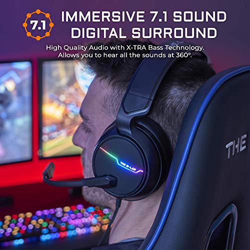 THE G-LAB Korp THALLIUM Cascos Gaming USB 7.1 Digital Surround - Auriculares Gaming - Micrófono con cancelación de ruido, LED RGB - Compatible con PC PS4 Mac (Negro)