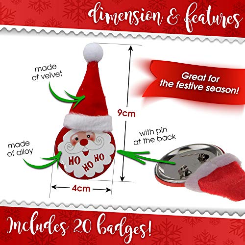 THE TWIDDLERS Navidad Broche Pin de Aleación - Paquete de 20 Broches - 4 Diseños Diferentes - Lindo Ropa Accesorio, Hogar Decoración, Brooch Regalo Niños Niñas