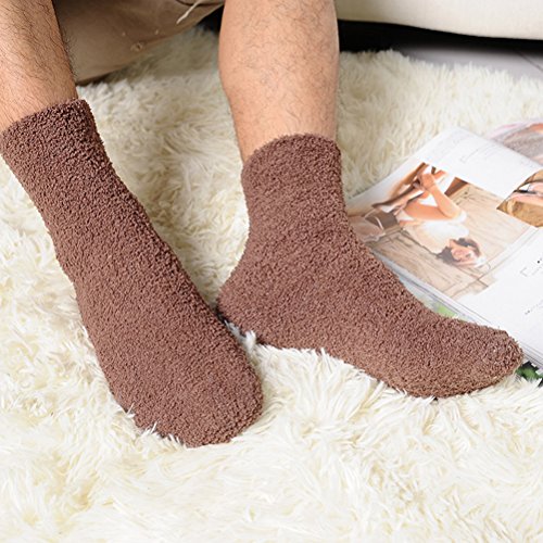 Tinksky Calcetines tobilleros de lana polar para hombres Calcetines de piso gruesos cálidos Calcetines mullidos de cama para dormir 1 par (café)