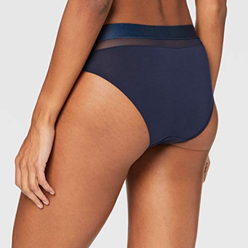 Tommy Hilfiger Bikini con Inserción de Malla Braguitas con Cintura Elástica, Azul (Navy Blazer 416), 38 (Talla del Fabricante: MD) para Mujer