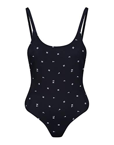 Tommy Hilfiger Iconic High Cut Bathing Suit baño, Multicolor (Midnight/Snow White), 10 (Talla del Fabricante: 38) para Mujer