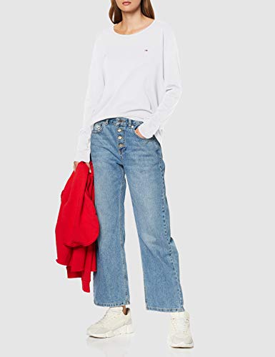 Tommy Jeans Soft Jersey Longsleeve Camiseta de Manga Larga, Blanco (White 100), X-Small para Mujer