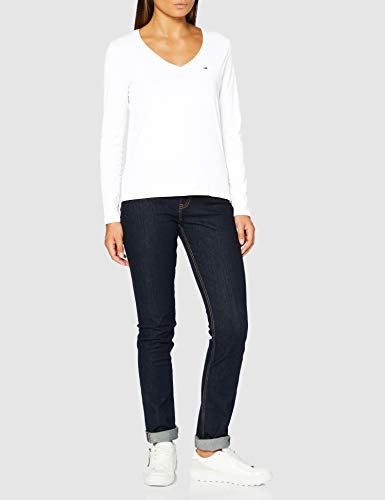 Tommy Jeans TJW Jersey V Neck Longsleeve Camisa, Blanco, M para Mujer