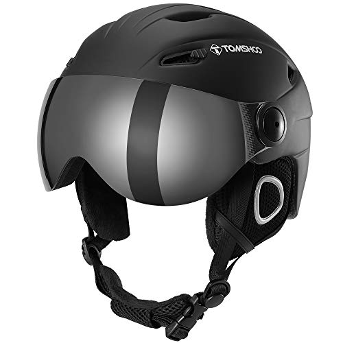 TOMSHOO Casco de esquí, Casco de Seguridad Certificado Esquí Profesional Snowboard Casco de Deportes de Nieve Orejera Desmontable Gafas integradas/Sin Gafas