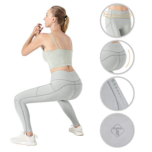 TOMSHOO Pantalones Yoga Mujer, Leggings Yoga Mujer Cintura Alta, Mallas Yoga Mujer con Bolsillos, para Correr Deportes Estiramiento y Pilates