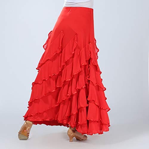 Tookang Flamenco Falda Grande del Columpio Vestido de Baile Moderno Tutu con Lentejuelas de Malla Baile de Salón