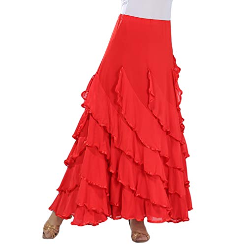 Tookang Flamenco Falda Grande del Columpio Vestido de Baile Moderno Tutu con Lentejuelas de Malla Baile de Salón