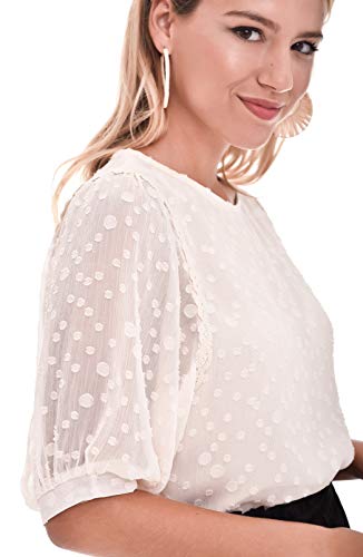 Top Blusa Mujer Verano Casual Fiesta Evento Boho Liso Manga Corta (Blanco Roto, s) T220112