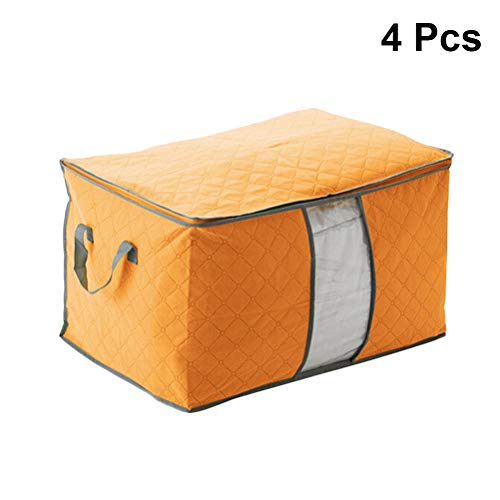 TOPBATHY 4pcs Edredón Bolsa de Almacenamiento Ropa con Cremallera Manta Suéter Organizador de Viaje Contenedor con Marco de Acero (Naranja)