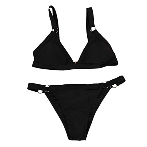 TOPKEAL Bikini Triángulo Push-Up en V Profundo Metálico para Mujer Conjuntos Ropa de Playa de Color Liso Traje de Baño Brasileño