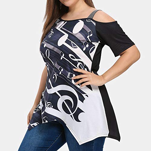 TOPKEAL Camisas Mujer Manga Corta Tallas Grandes Nota Musical Imprimir El Verano Blusas Mujeres Tops Camisetas Moda 2019 (Negro, XL)