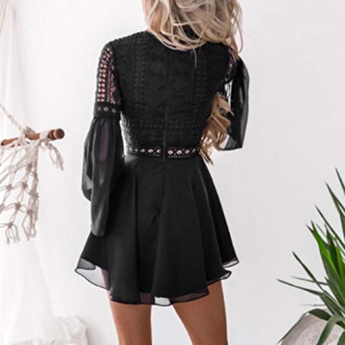 TOPKEAL Vestido de Manga Larga de Encaje Sexy de Cóctel para Mujer Vestido con Volantes de Verano Jovenes