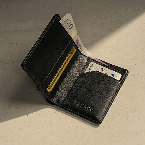 TORRO Cartera de Cuero Genuino de Estados Unidos para Hombre [Bloqueo RFID] [5 Ranuras para Tarjetas de Crédito] [1 Compartimento Forrado en Microfibra para Efectivo] [Perfil Delgado] (Negro)