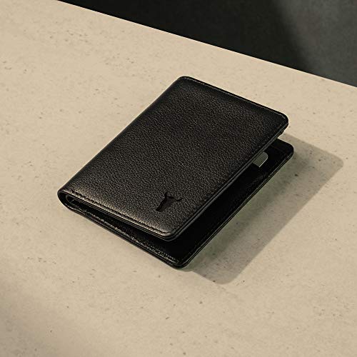 TORRO Cartera de Cuero Genuino de Estados Unidos para Hombre [Bloqueo RFID] [5 Ranuras para Tarjetas de Crédito] [1 Compartimento Forrado en Microfibra para Efectivo] [Perfil Delgado] (Negro)