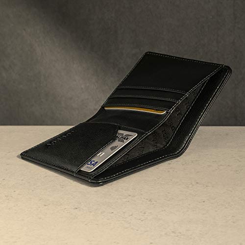 TORRO Cartera de Cuero Genuino de Estados Unidos para Hombre [Bloqueo RFID] [5 Ranuras para Tarjetas de Crédito] [1 Compartimento Forrado en Microfibra para Efectivo] [Perfil Delgado] (Negro)