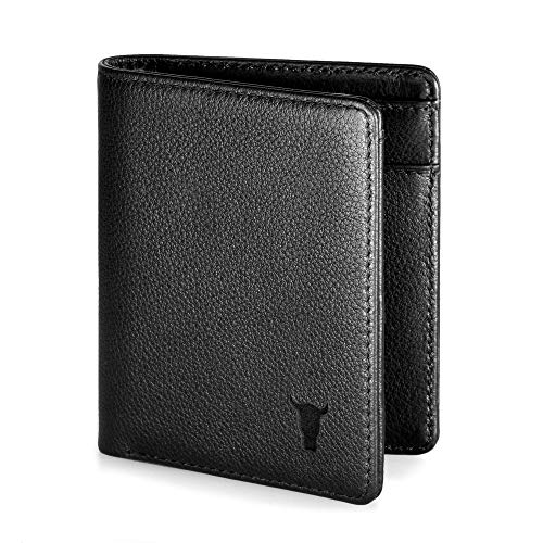 TORRO Cartera de Cuero Genuino de Estados Unidos para Hombre [Bloqueo RFID] [5 Ranuras para Tarjetas de Crédito] [1 Compartimento Forrado en Microfibra para Efectivo] [Perfil Delgado] (Negro)