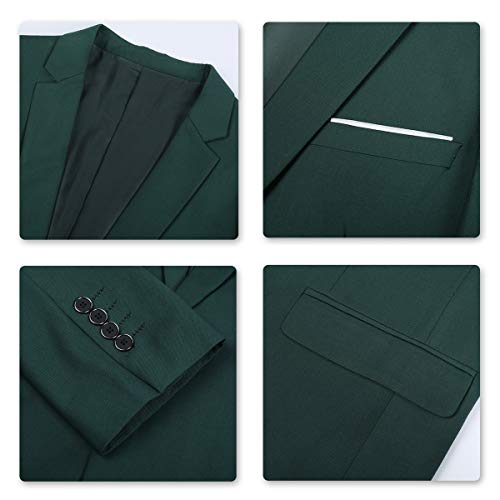 Traje de 2 piezas para hombre compuesto por chaqueta y pantalones, ajuste estrecho, para boda, cena,negocios, casual, disponible en 10 colores Verde verde oscuro Large