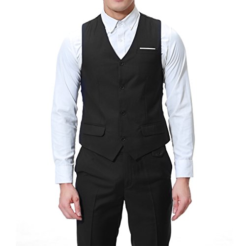 Traje de 3 piezas con chaqueta, chaleco y pantalones, hombre, de cuadros, ajuste moderno negro negro M