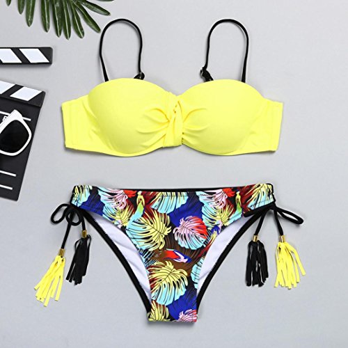 Traje De Baño De Mujer, RETUROM Ropa Traje de Baño Dos Piezas con Lazo de Arena de Bandage Verano Swimwear Mujer,Traje de Baño Push-Up Acolchado Atractivo con Relleno Bikini (M, Amarillo)