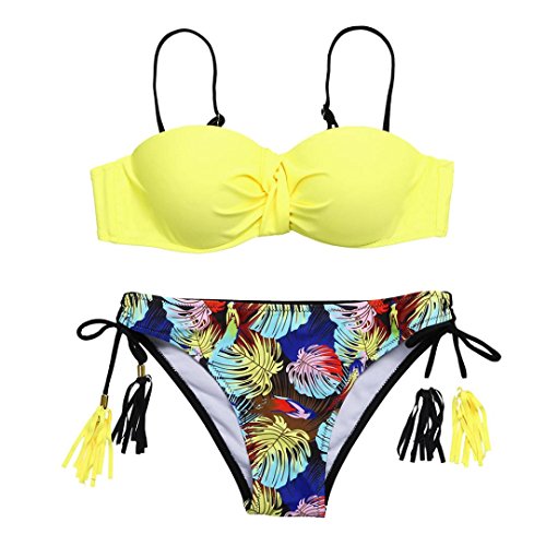 Traje De Baño De Mujer, RETUROM Ropa Traje de Baño Dos Piezas con Lazo de Arena de Bandage Verano Swimwear Mujer,Traje de Baño Push-Up Acolchado Atractivo con Relleno Bikini (M, Amarillo)