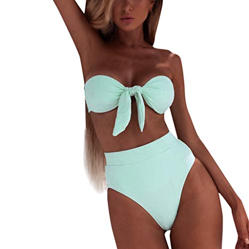 Traje de Baño Mujer 2019 SHOBDW Bohemia Sexy Conjunto de Bikini Brasileño Push Up Traje de Baño Mujer Dos Piezas Acolchado Bra Tanga Mujer Talle Alto Bañadores de Mujer Sin Tirantes(Verde,XL)