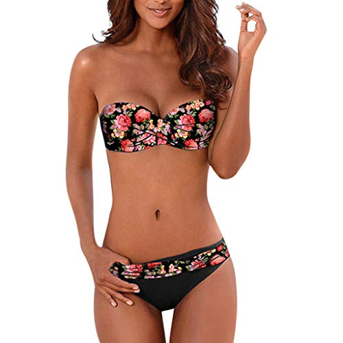 Traje de Baño Mujer 2019 SHOBDW Moda Sexy Traje de Baño Mujer Dos Piezas Conjunto de Bikini Push Up Traje de Baño Mujer Talle Alto Leopardo Bañadores de Mujer Sin Tirantes(Rojo,M)