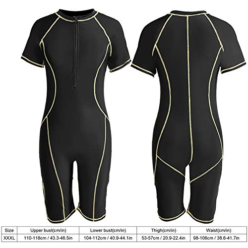 Traje de Neopreno Mujer de Una Pieza,Traje de Buceo de Snorkel de Surf Traje de Baño de Manga Corta de Secado Rápido Shorty para Mujer,Negro(XXXL)