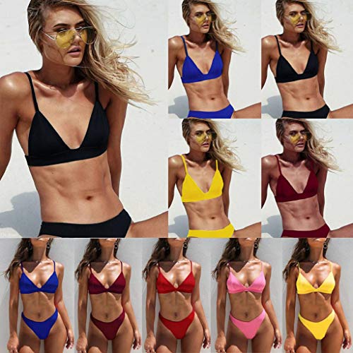 Trajes de baño Mujer 2019 SHOBDW Bikinis Conjunto De Bikini 2 Piezas Muy Bajo SóLido Básico Push Up Acolchado Playa De Verano Bañadores Partes de Abajo Ropa De Playa Sexy para Mujer(Azul,XL)