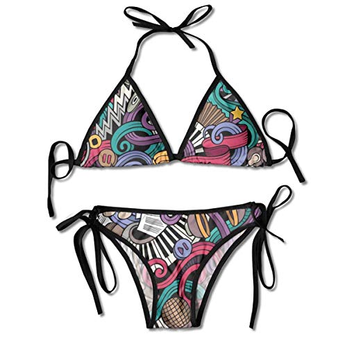 Trajes de baño Temática Musical Instrumentos Abstractos Dibujados a Mano Micrófono Batería Teclado Conjuntos de Bikini Stradivarius Traje de baño Traje de baño